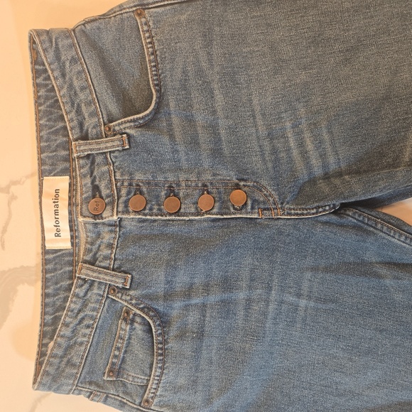 Reformation Womens Mid Rise Button Fly Medium Wash Jeans Blue Size 27 - Picture 4 of 9